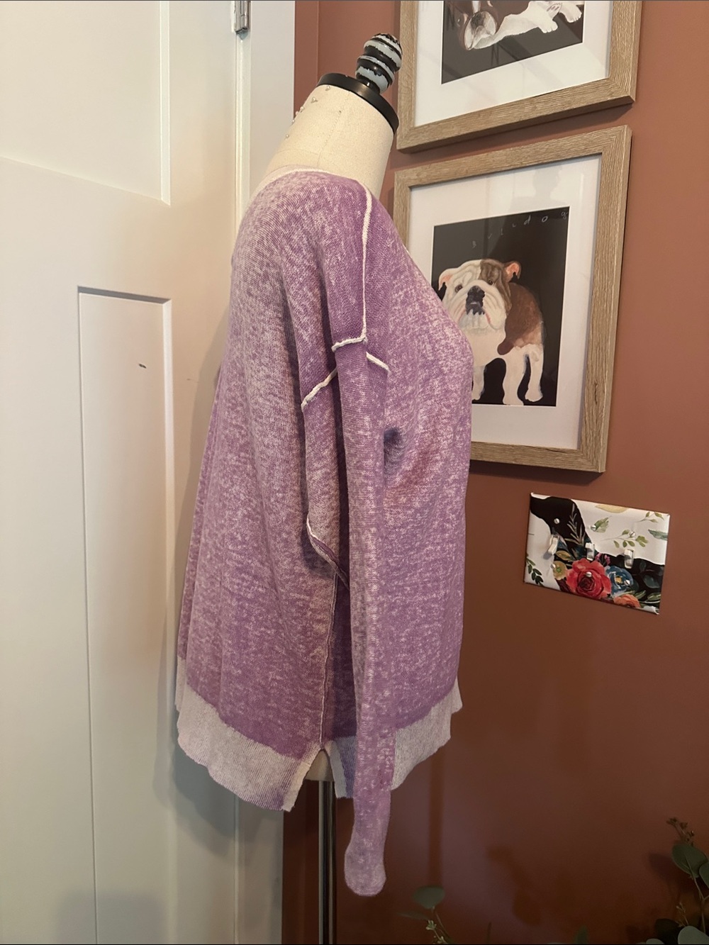Sundance Samantha Lilac V-Neck casual 100% cotton hi lo Large sweater - Picture 5 of 14